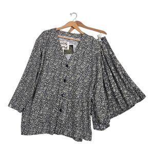 VTG Lauren Brooke 2 Pc Top Shirt Culotte Shorts Sz 22W Blue Ivory Ditsy Floral